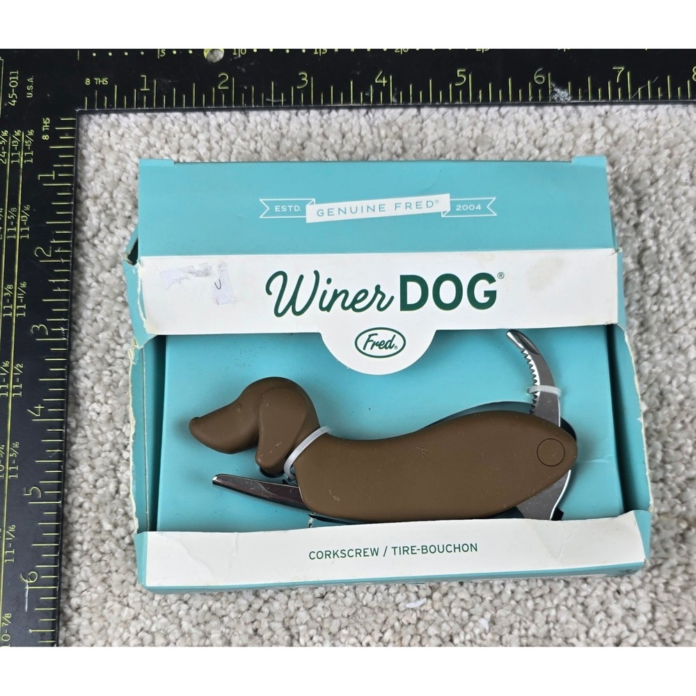 Genuine Fred Winer Dog Corkscrew Brown Dachshund Wine Opener  NEW